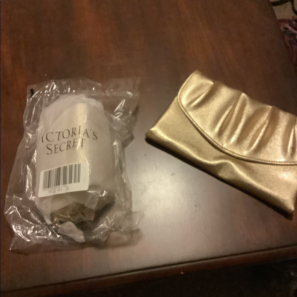 Gold vs small makeup bag and gold clutch